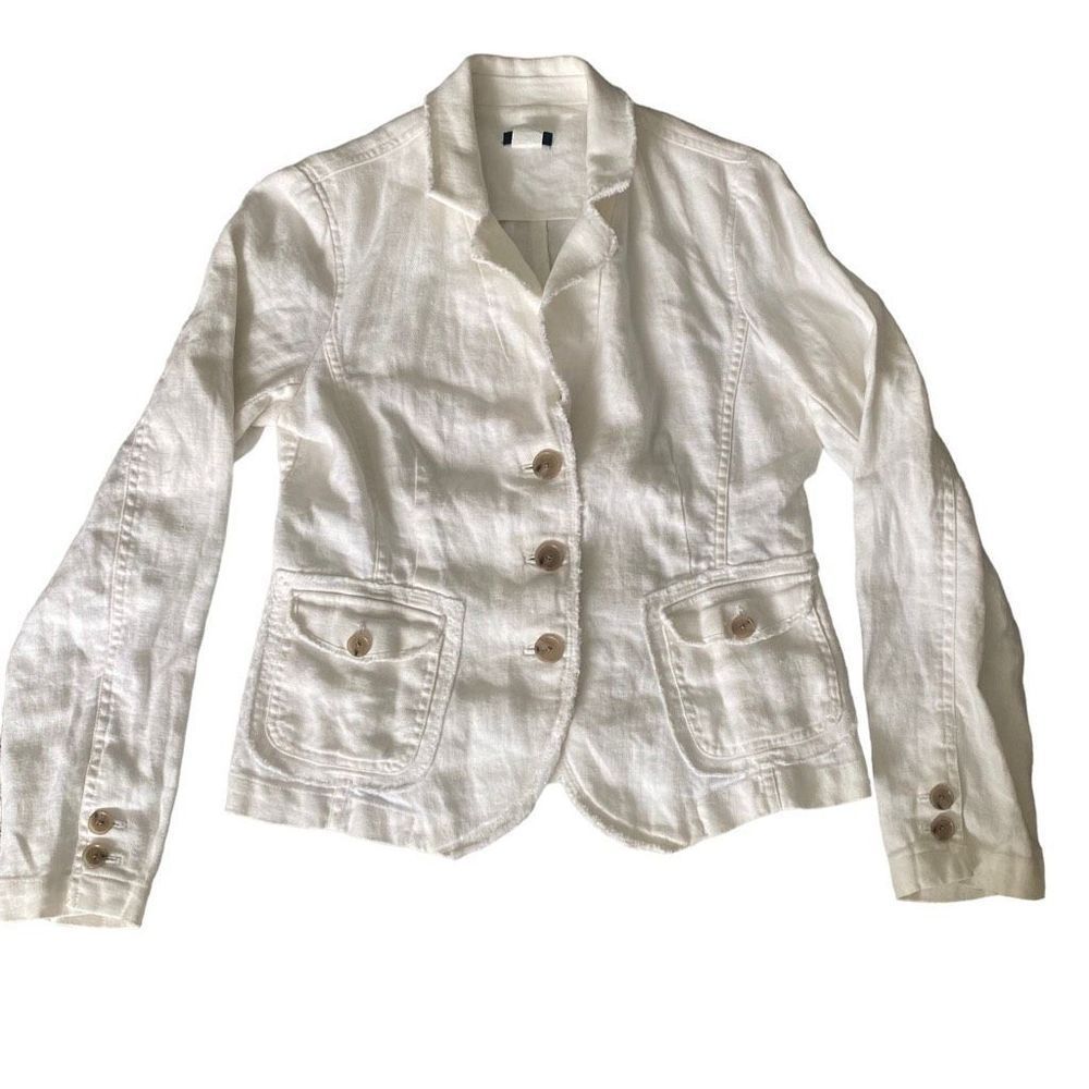 J. Crew Linen Blazer Sz M Women’s Raw Hem Neutral Natural Ivory 100% Linen, S23